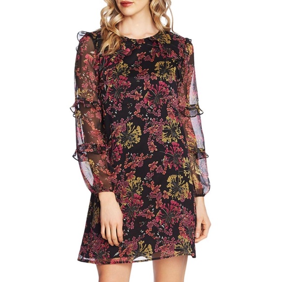 CeCe Dresses & Skirts - Cece Black Floral Symphony Ruffle Sleeve Dress NWT